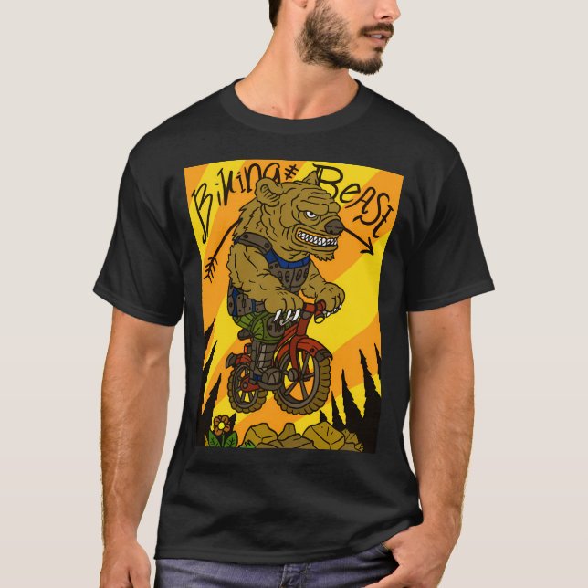 Biking Beast Mountain Biking Bear. Action Sports.  T-Shirt (Front)