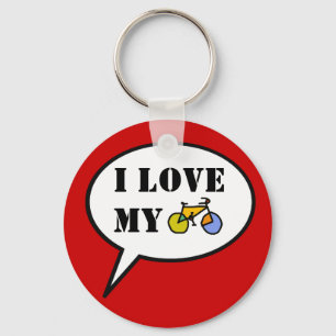 biking cartoon speech bubble key ring