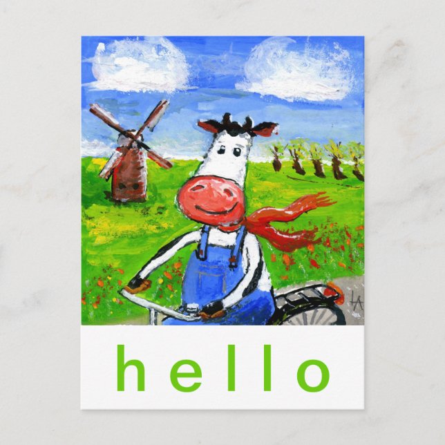 Biking Cow Postcard (Front)