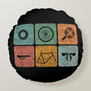Biking Cycling Vintage Bicycle Parts Cyclist Gifts Round Cushion
