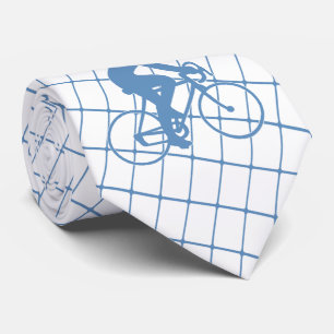 Biking Cyclist Riding Bike  on Blue Check Necktie