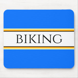 BIKING Fun Bright Blue Yellow White Racing Stripes Mouse Pad