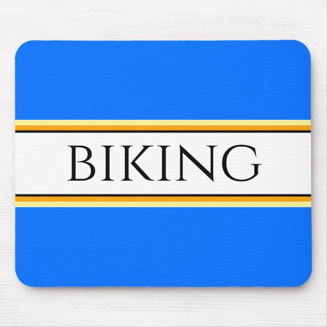 BIKING Fun Bright Blue Yellow White Racing Stripes Mouse Pad (Front)