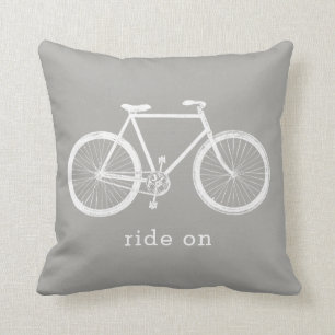 Biking gift, bicycling, white bike, custom quote cushion