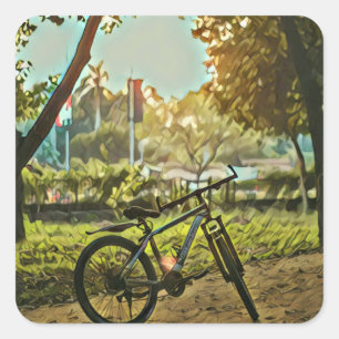Biking Lover Gift   Cycling Painting Square Sticker