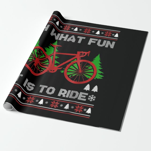 Biking Oh What Fun Bike Ugly Christmas Sweater Wrapping Paper (Unrolled)