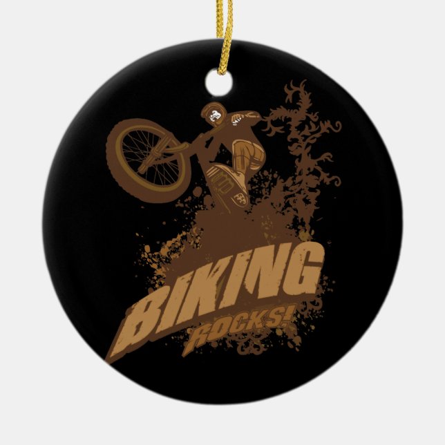 Biking Rocks! Ceramic Tree Decoration (Front)