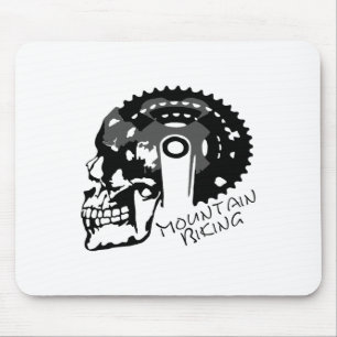 Biking Skull T Shirt Gears Bike Mountain Bike Mouse Pad