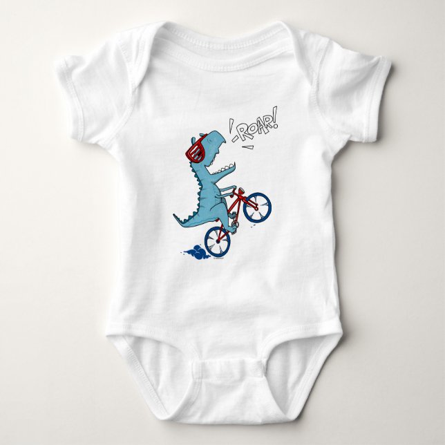 Biking T-Rex Roar Baby Bodysuit (Front)