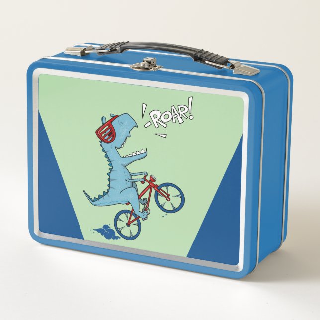 Biking T-Rex Roar Metal Lunch Box (Front)