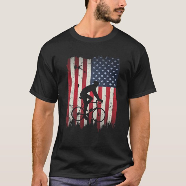 Biking USA American Flag 4th of July Bike Gift Bic T-Shirt (Front)