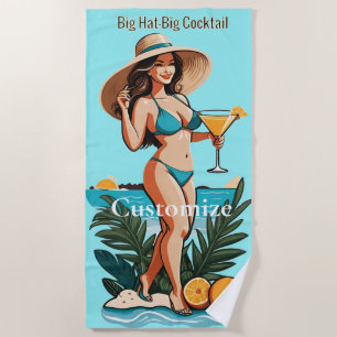 Bikini Babe Big Hat- Big Cocktail Thunder_Cove Beach Towel