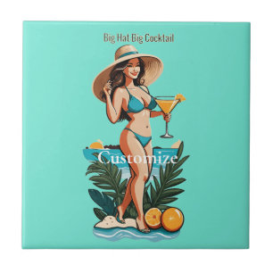 Bikini Babe Big Hat- Big Cocktail Thunder_Cove Ceramic Tile