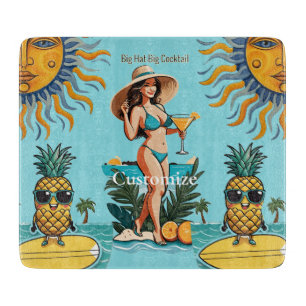 Bikini Babe Big Hat- Big Cocktail Thunder_Cove Cutting Board