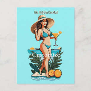 Bikini Babe Big Hat- Big Cocktail Thunder_Cove Postcard