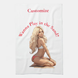 Bikini Beach Girl Thunder_Cove Tea Towel