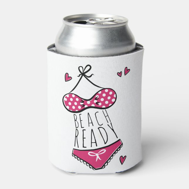 Bikini Beach Ready Girly Pink Can Cooler (Can Front)