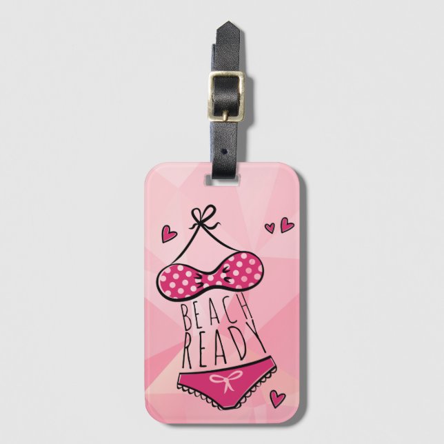 Bikini Beach Ready Girly Pink Luggage Tag (Front Vertical)