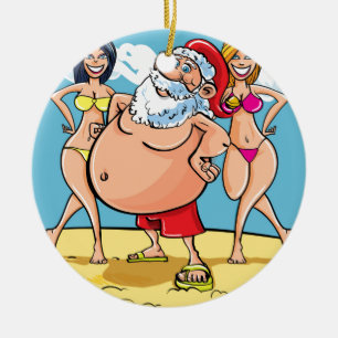 bikini beach santa claus ceramic tree decoration