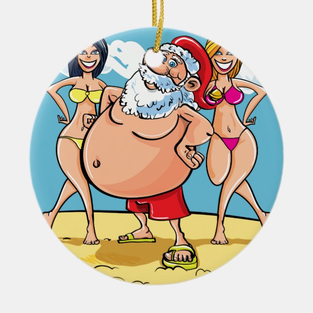 bikini beach santa claus ceramic tree decoration (Front)