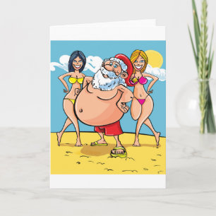 bikini beach santa claus holiday card