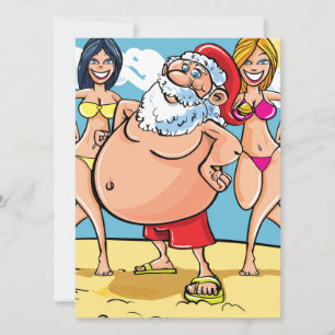 bikini beach santa claus holiday card