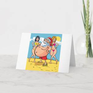 bikini beach santa claus holiday card