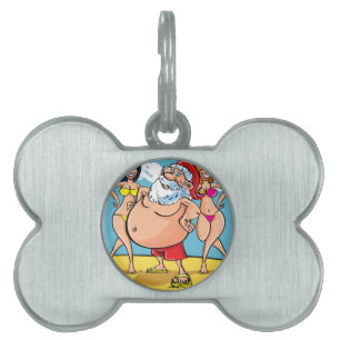 bikini beach santa claus pet tag