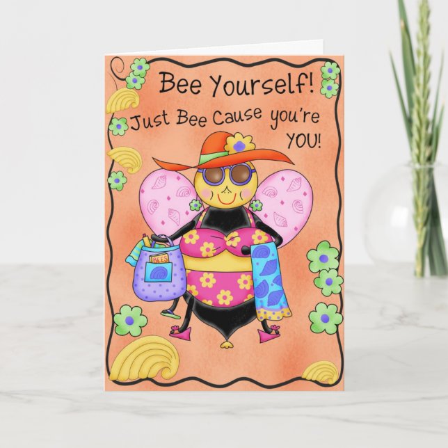 Bikini Bee Whimsy Honey Bee Happy Birthday Card (Front)