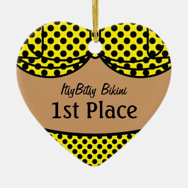 Bikini Black Polka Dot Ceramic Ornament (Front)