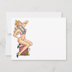 Bikini Blonde Pin-up Girl with Flowers by Al Rio