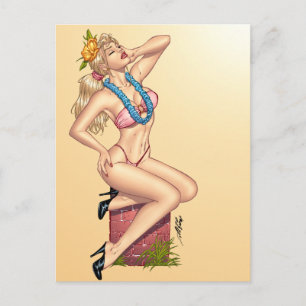 Bikini Blonde Pin-up Girl with Flowers by Al Rio Postcard
