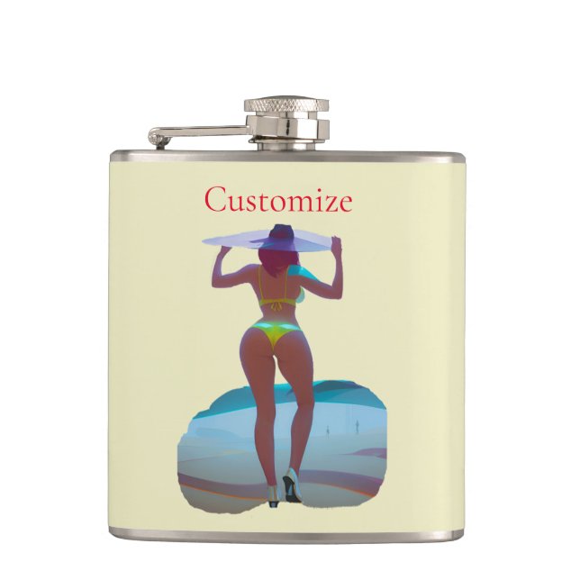 Bikini Booty Beach Girl Thunder_Cove Hip Flask (Front)
