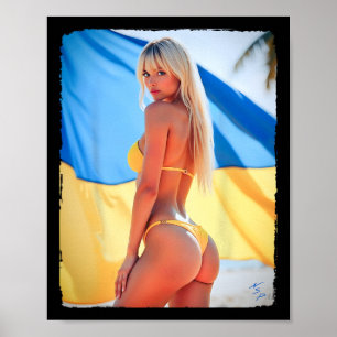 Bikini Bybe - Y Blonde Bybe And Ukraine Flag Poster