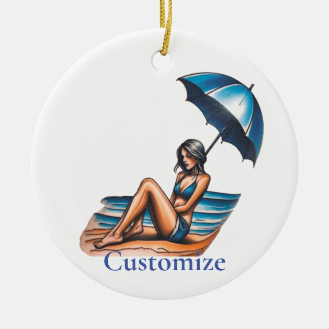 Bikini Girl Beach Napping Thunder_Cove  Ceramic Ornament (Front)