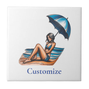 Bikini Girl Beach Napping Thunder_Cove Ceramic Tile