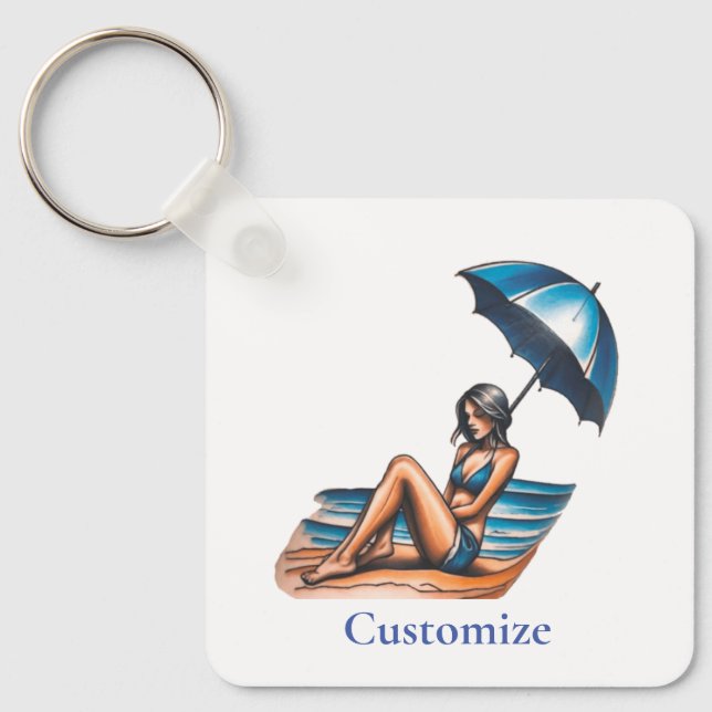 Bikini Girl Beach Napping Thunder_Cove  Key Ring (Front)