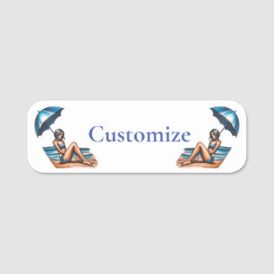 Bikini Girl Beach Napping Thunder_Cove Name Tag