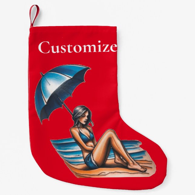 Bikini Girl Beach Napping Thunder_Cove  Small Christmas Stocking (Front)