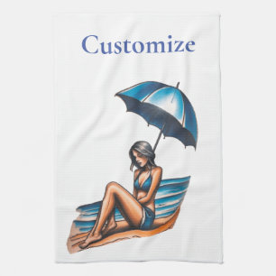Bikini Girl Beach Napping Thunder_Cove Tea Towel