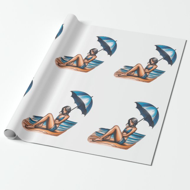 Bikini Girl Beach Napping Thunder_Cove  Wrapping Paper (Unrolled)