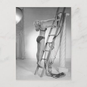 Bikini girl Black and White photo Postcard