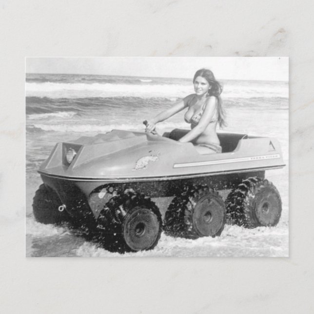 Bikini Girl in All Terrain Vehicle Vintage photo Postcard (Front)