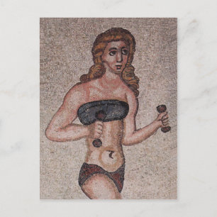 Bikini Girl Mosaic - Lifting Weights - Roman Postcard