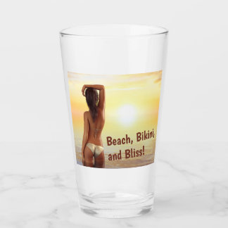 Bikini Girl Posing in the Sea at Sunset Glass