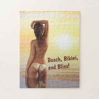 Bikini Girl Posing in the Sea at Sunset Jigsaw Puzzle
