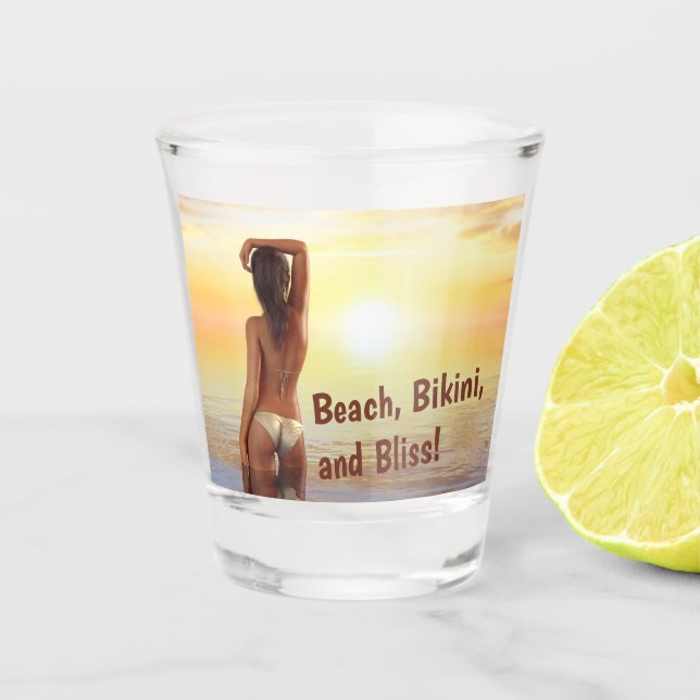 Bikini Girl Posing in the Sea at Sunset Shot Glass (Front)