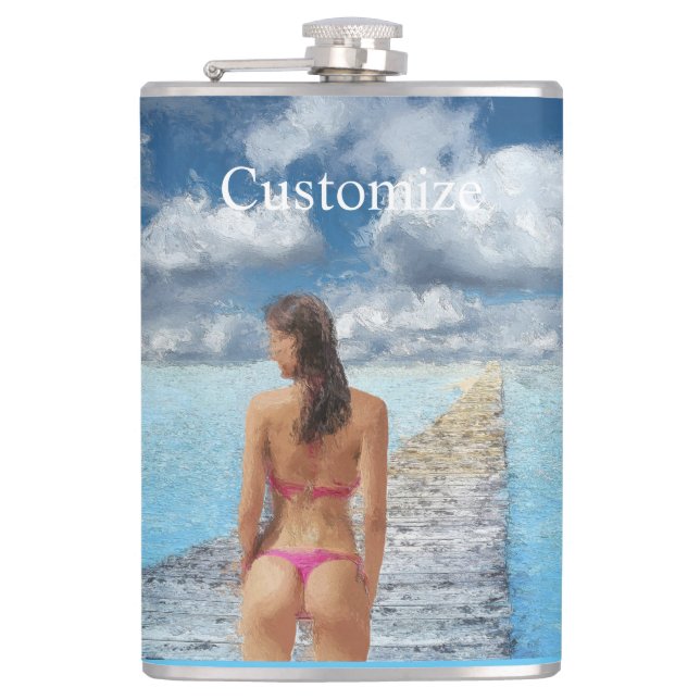 Bikini Girl Thunder_Cove Hip Flask (Front)