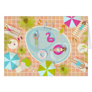 Bikini girls and guys playing swimming pool game
