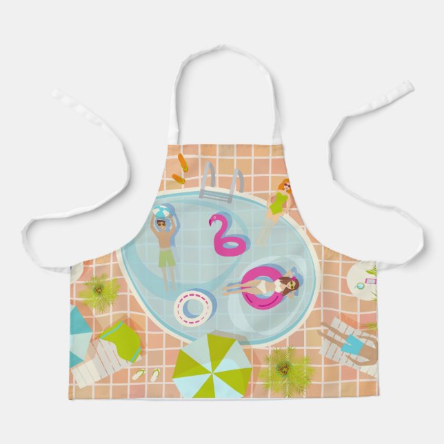 Bikini girls and guys playing swimming pool game apron (Front)